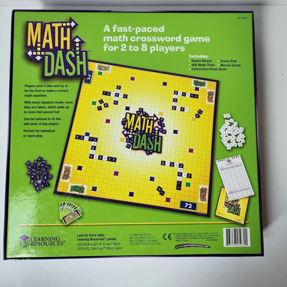 Math Dash Board Game Fast Math Crossword 2-8 Players LER 5030 Learning Resources
